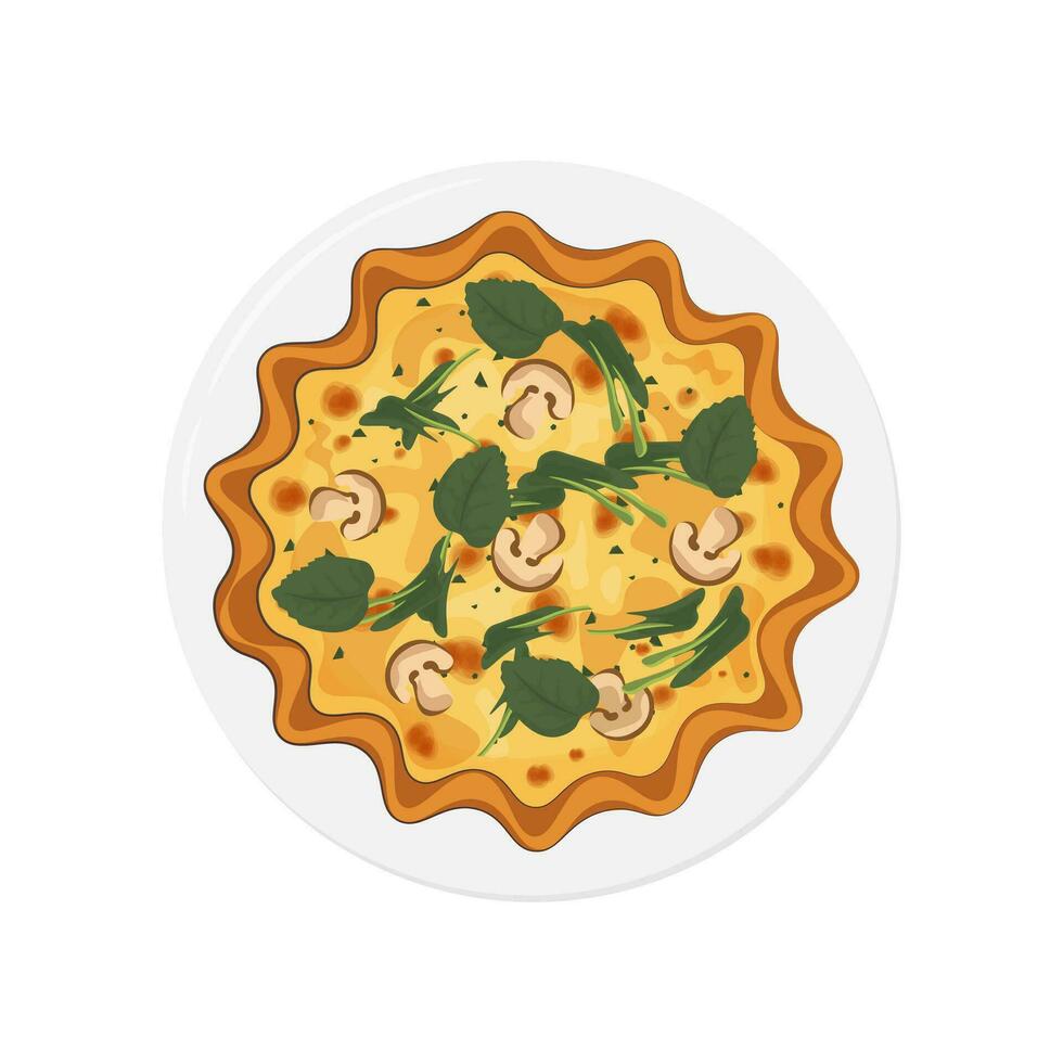 Top View Vegetable Quiche With Spinach and Mushrooms Vector Illustration Logo