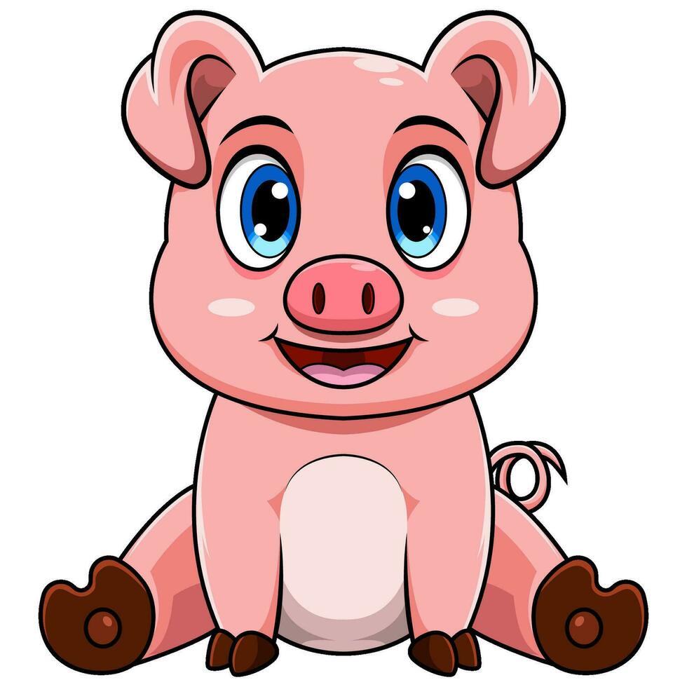 linda cerdo dibujos animados sentado vector