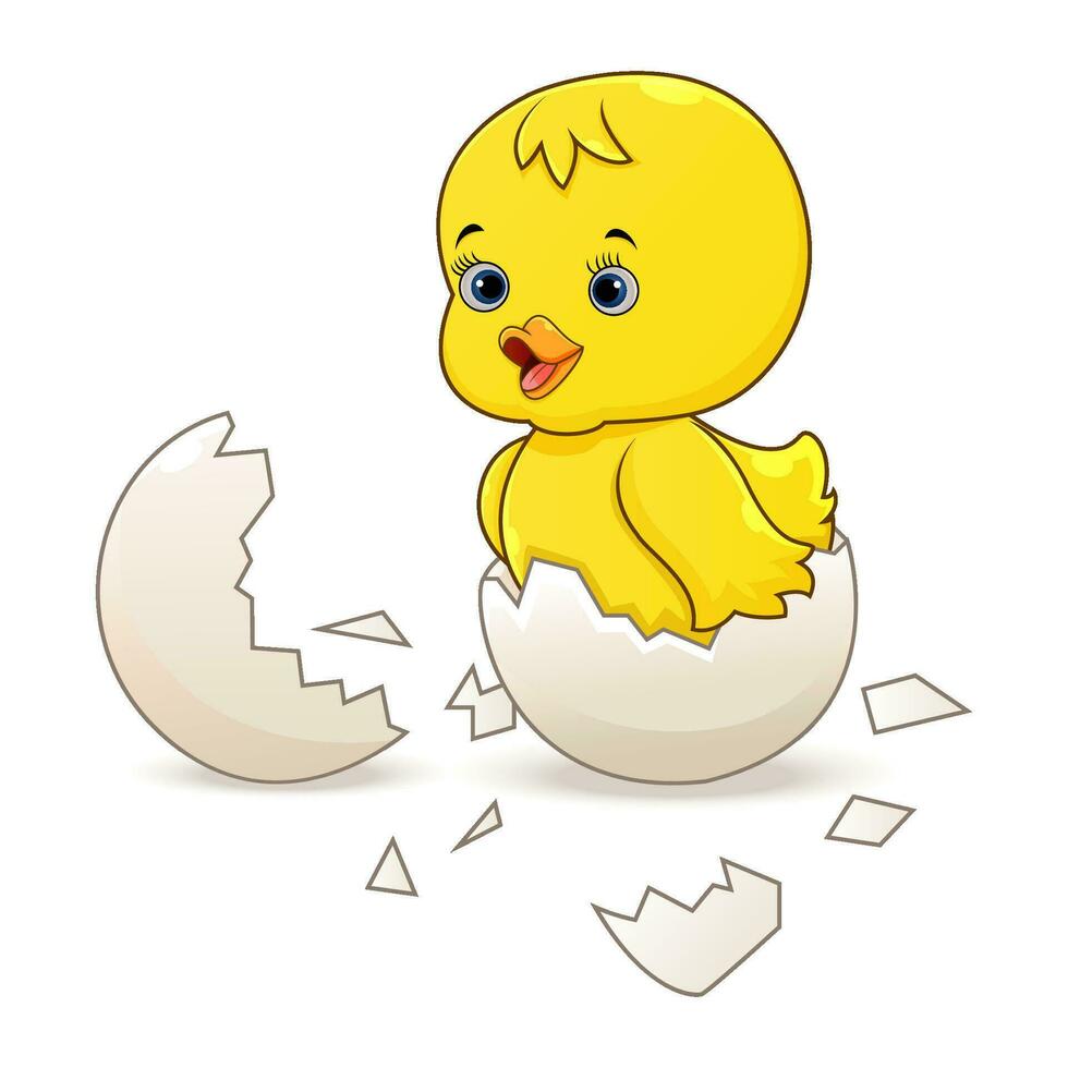 Cute little cartoon chick hatched from an egg vector