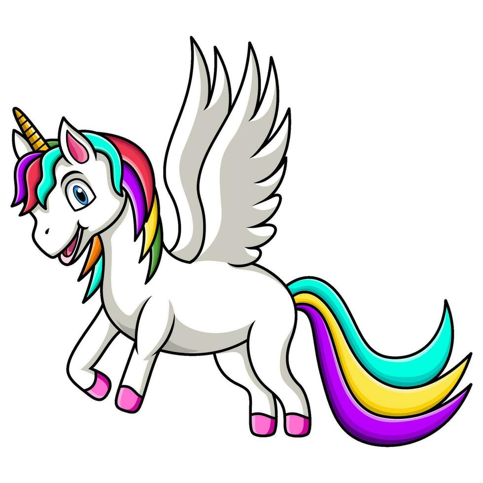 Cartoon rainbow unicorn isolated on white background vector