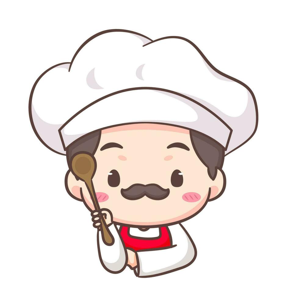 Cute chef logo mascot cartoon character. People professional concept design. Chibi flat vector illustration. Isolated white background.