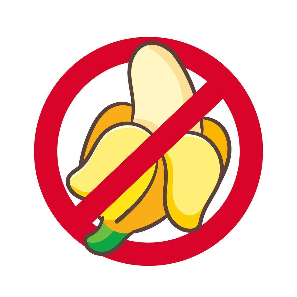 plátano dibujos animados con prohibido firmar vector ilustración. Fruta y comida concepto diseño plano estilo. aislado blanco antecedentes. acortar Arte icono diseño.