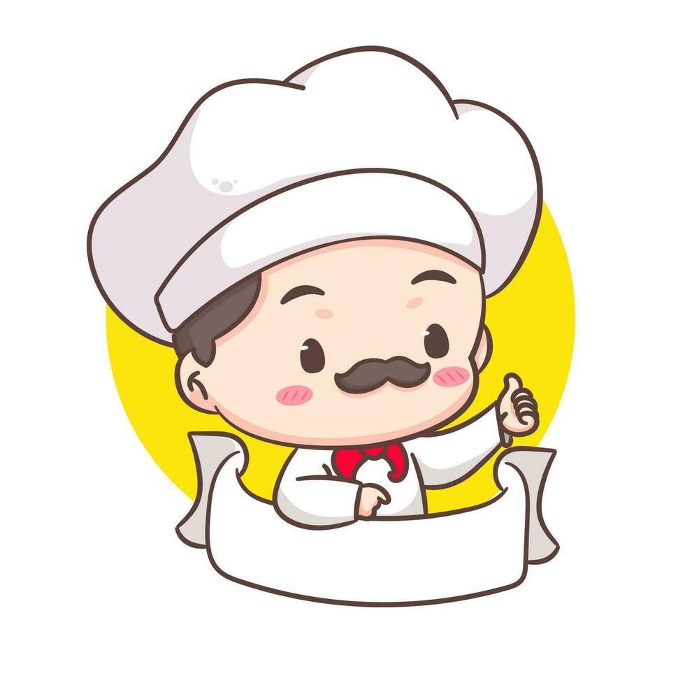 linda cocinero logo mascota dibujos animados personaje. personas profesional concepto diseño. chibi plano vector ilustración. aislado blanco antecedentes.