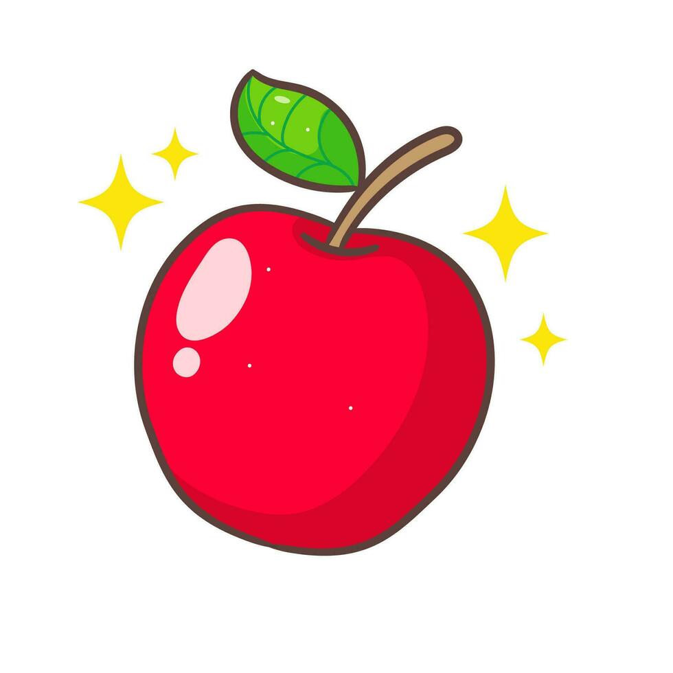 Cute red apple cartoon. Hand drawn fruit concept icon design. Isolated white background. Flat vector illustration.