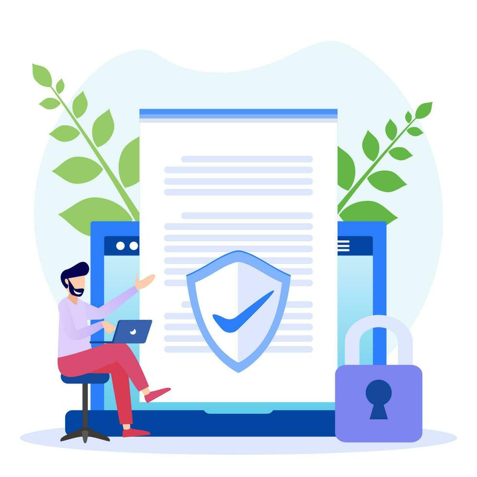 Illustration vector graphic cartoon character of data protection