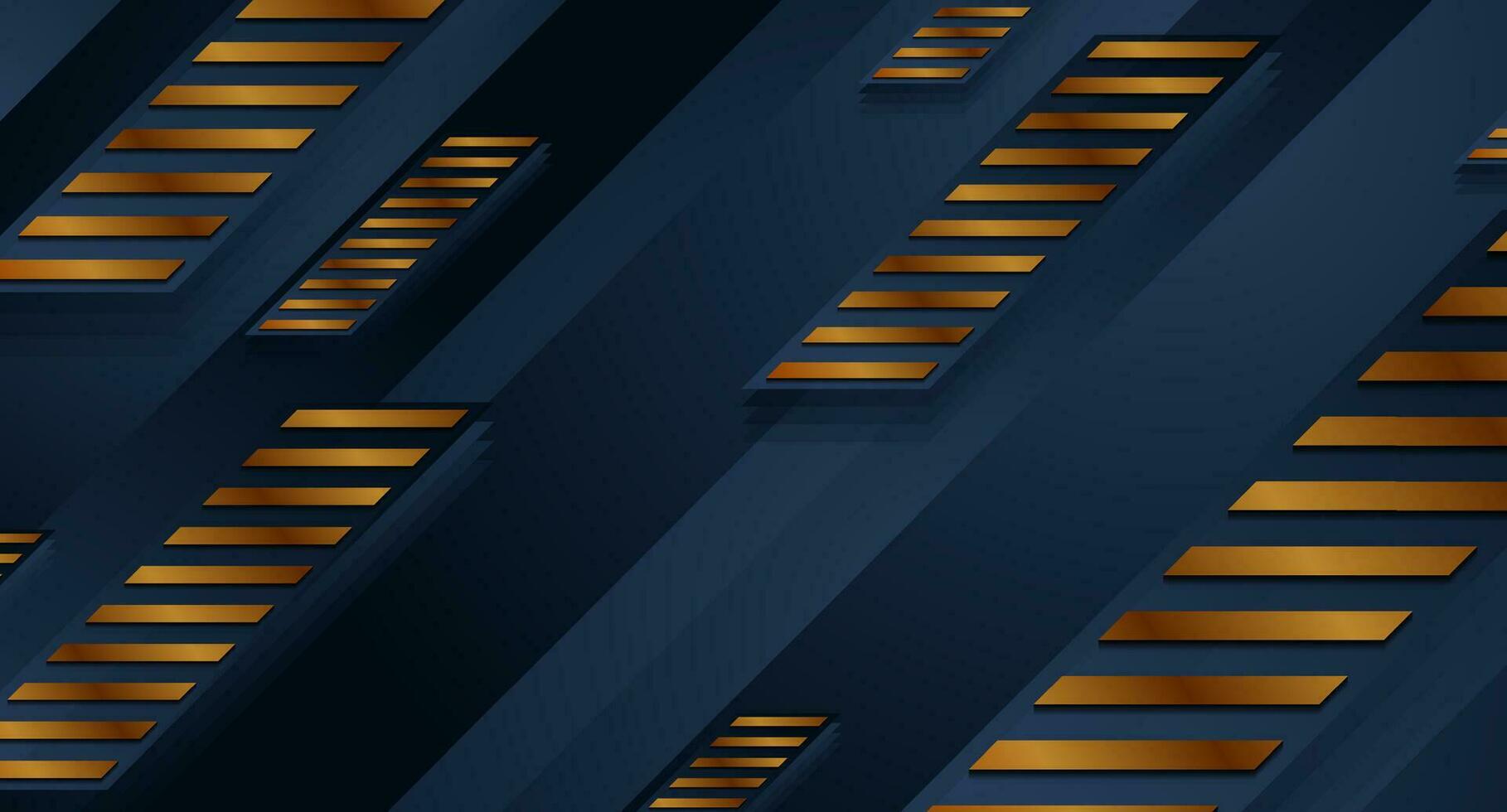 Dark blue and golden abstract tech geometric background vector