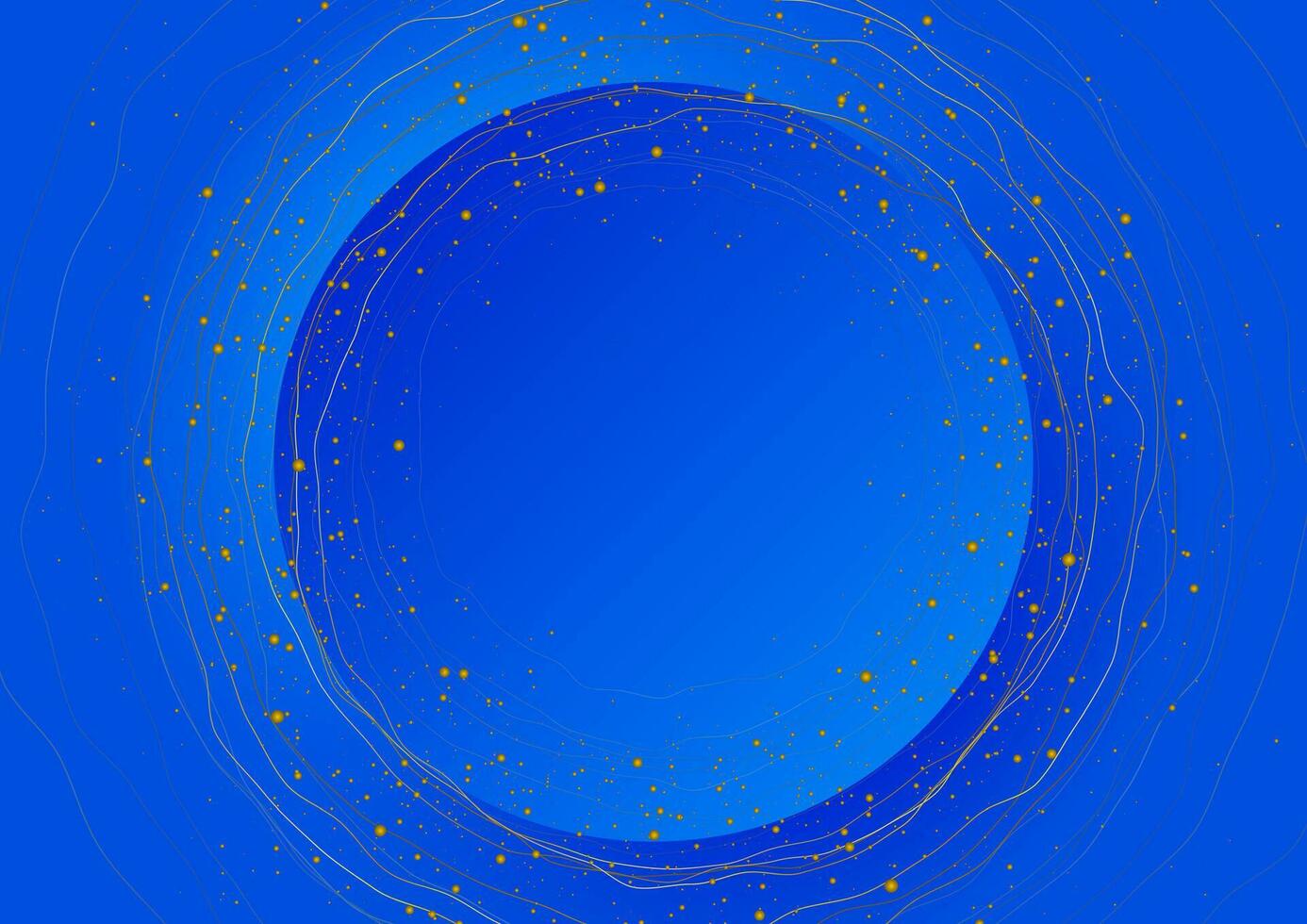 azul circulo con dorado ondulado líneas y brillante puntos resumen antecedentes vector