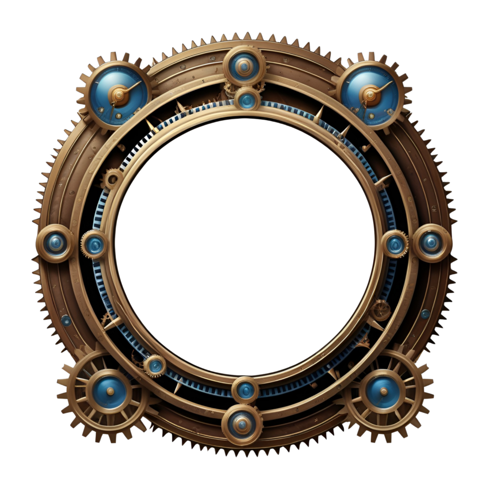 AI generated steampunk border clock style PNG transparent background