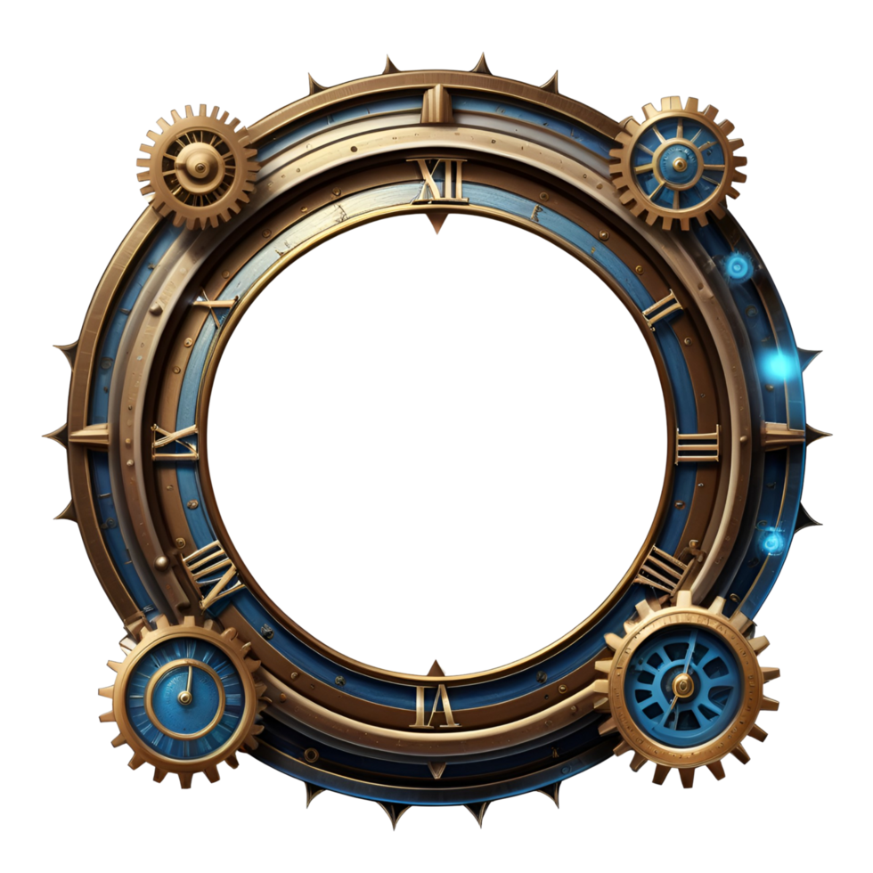 AI generated steampunk border clock style PNG transparent background
