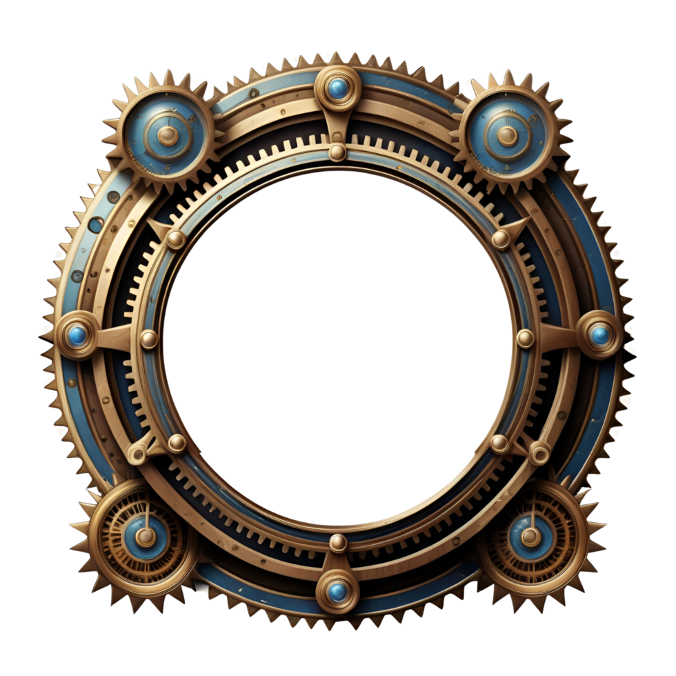 AI generated steampunk border clock style PNG transparent background