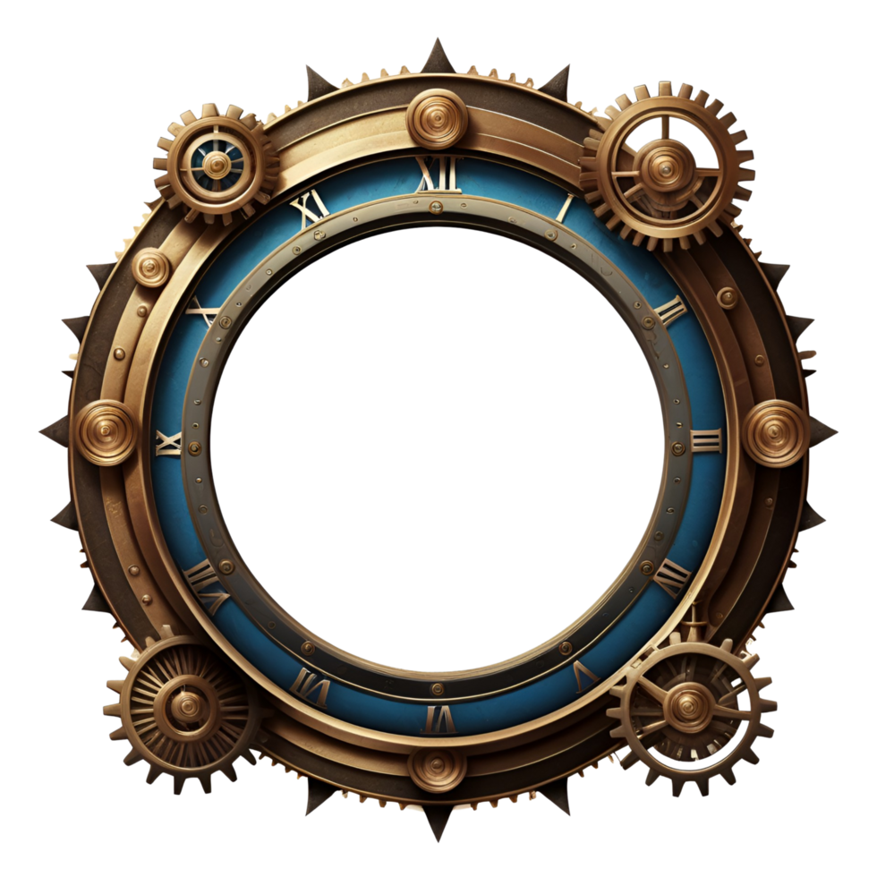 AI generated steampunk border clock style PNG transparent background