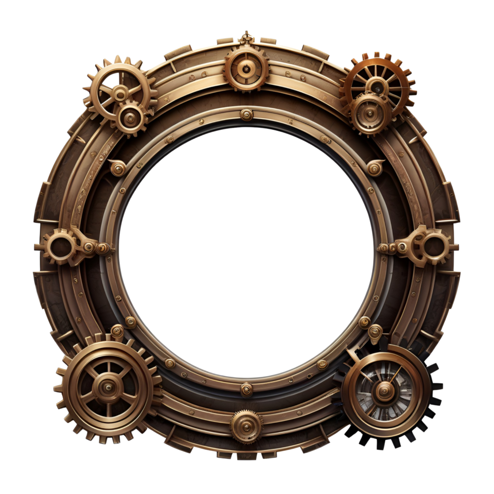 AI generated steampunk border clock style PNG transparent background