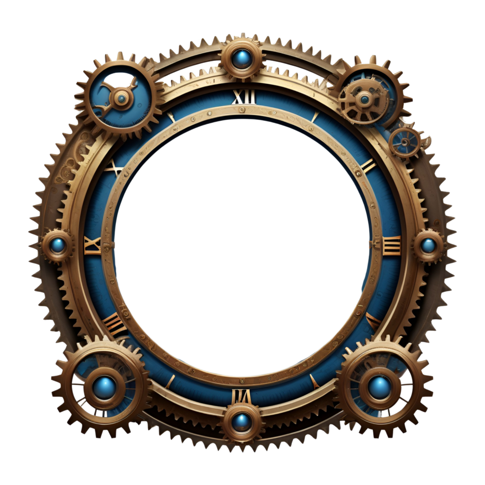 AI generated steampunk border clock style PNG transparent background