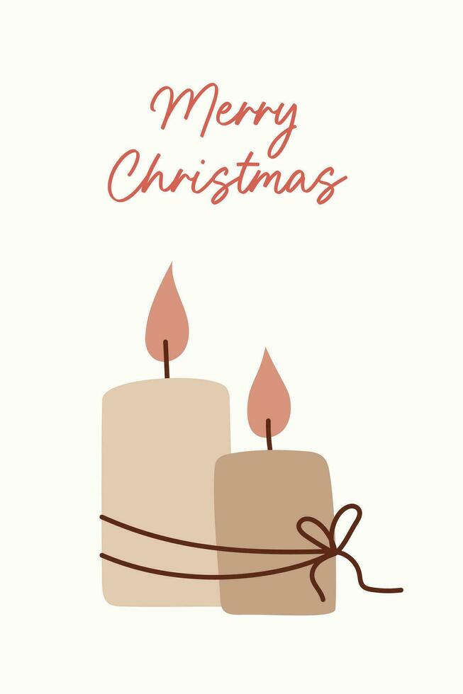 Christmas card flat vector in cartoon style. Candles on a white background. Merry Christmas concept