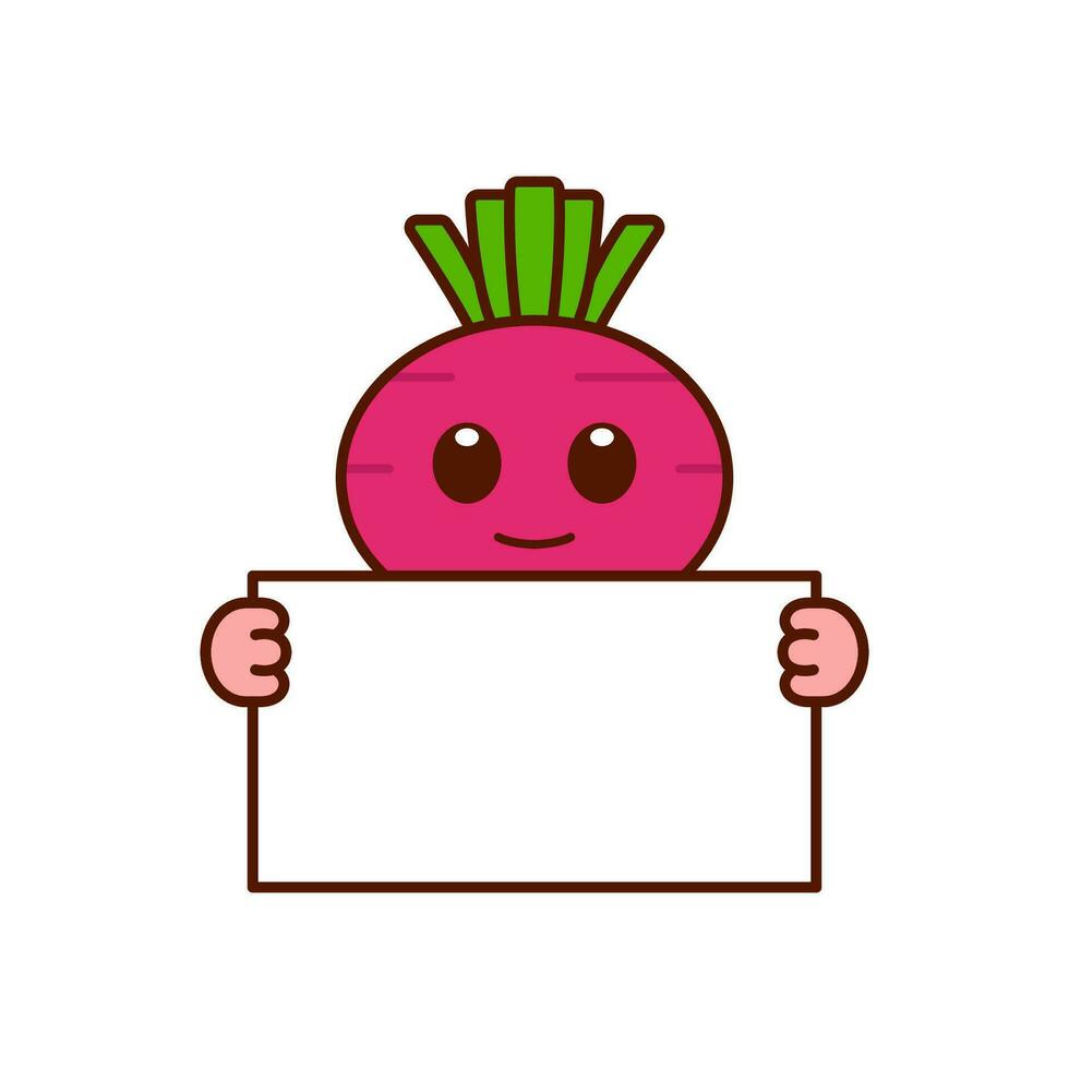 Cute Turnip Character Holding a Blank Sign vector