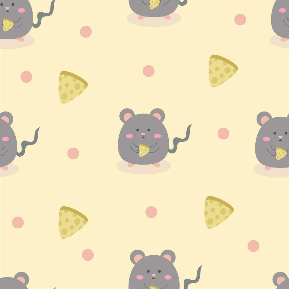 Cute mouse cartoon and and cheese seamless pattern vector