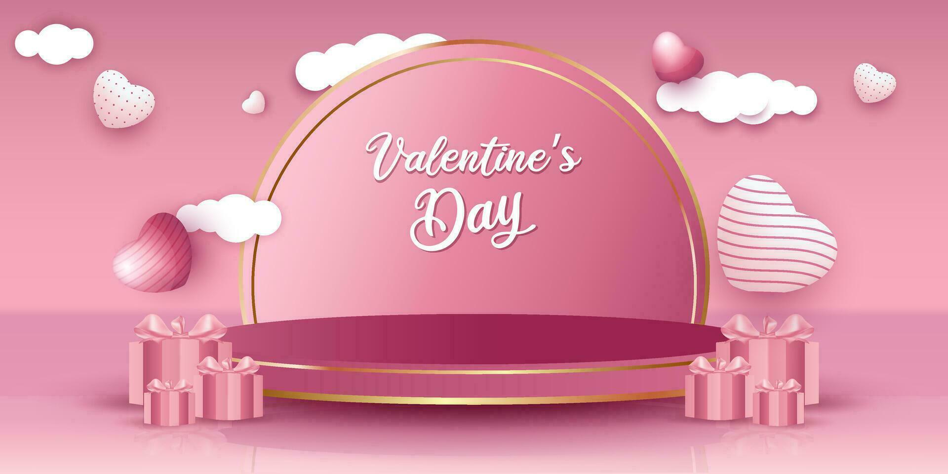 Podium display with a pink Valentine's Day theme vector