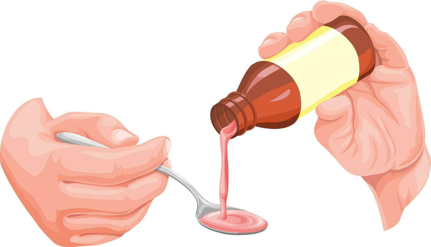 Vector of human hand pouring syrup on spoon.