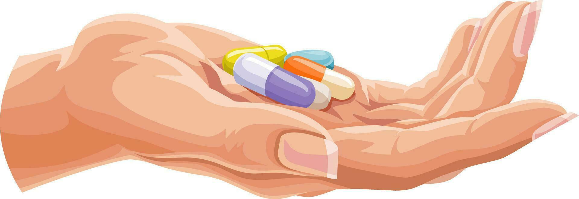 Vector of human hand with capsules.