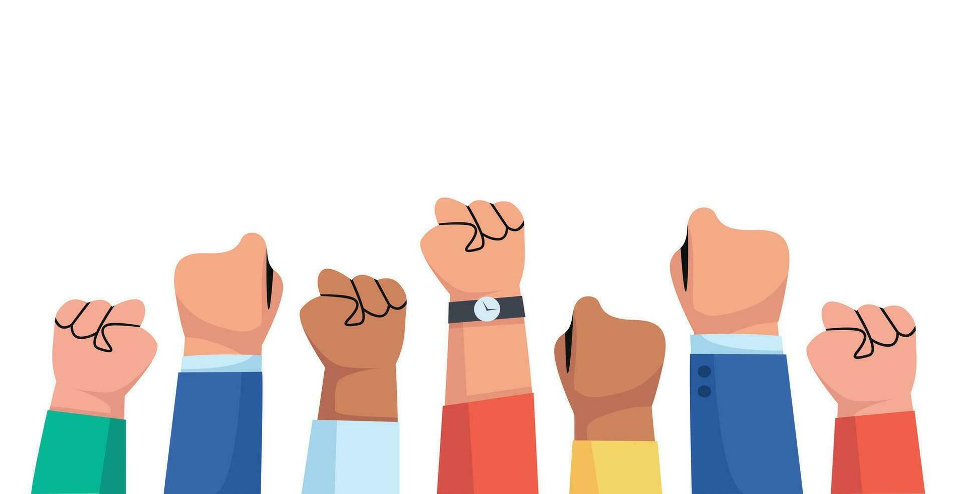 Group of fists raised up in air vector illustration