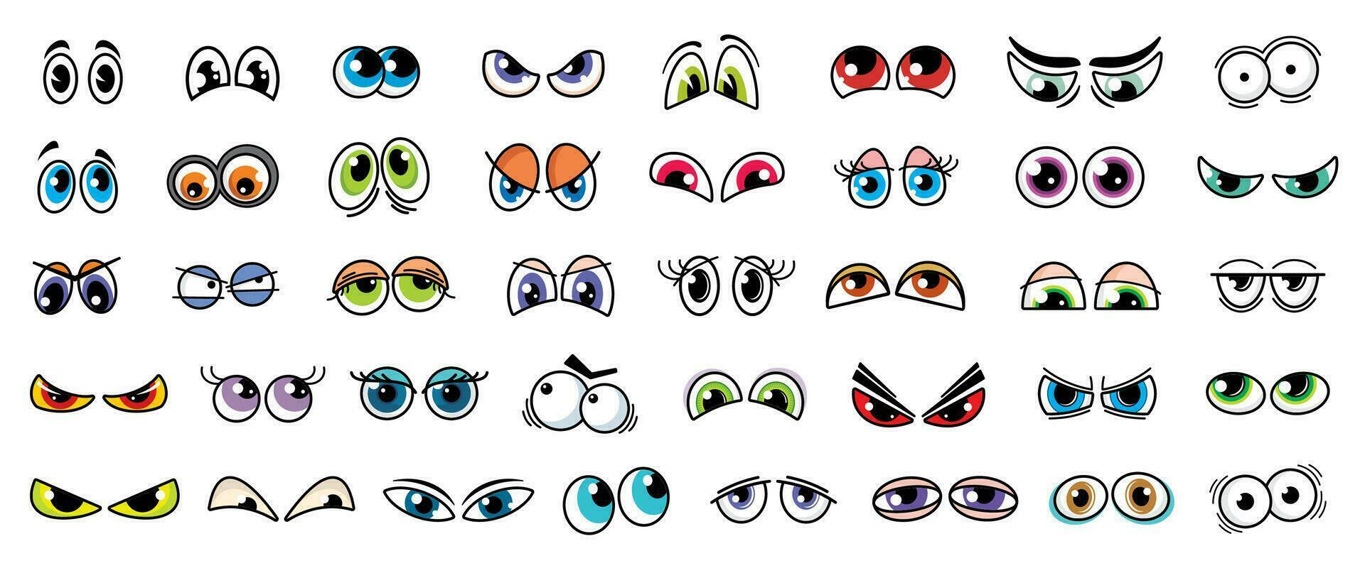 dibujos animados cómic ojos gracioso mira aislado vector conjunto