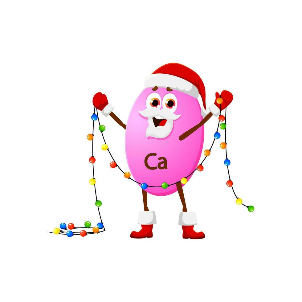 Cartoon Calcium mineral pill with Christmas lights vector