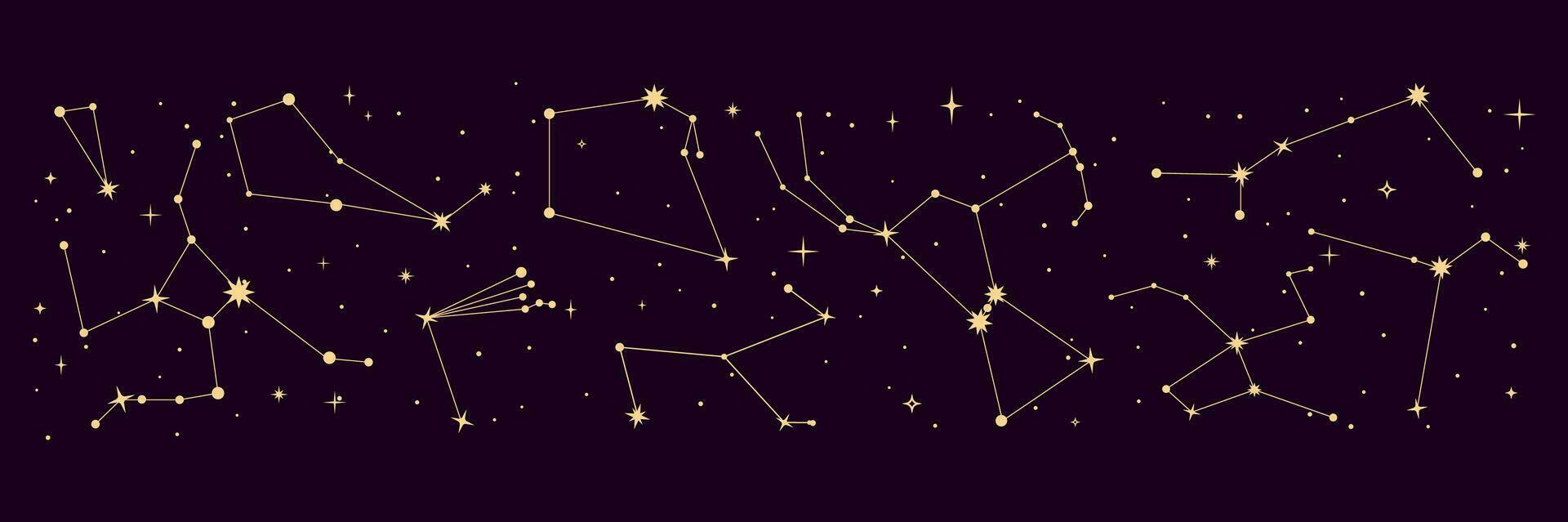 Star constellation border, galaxy space sky map vector