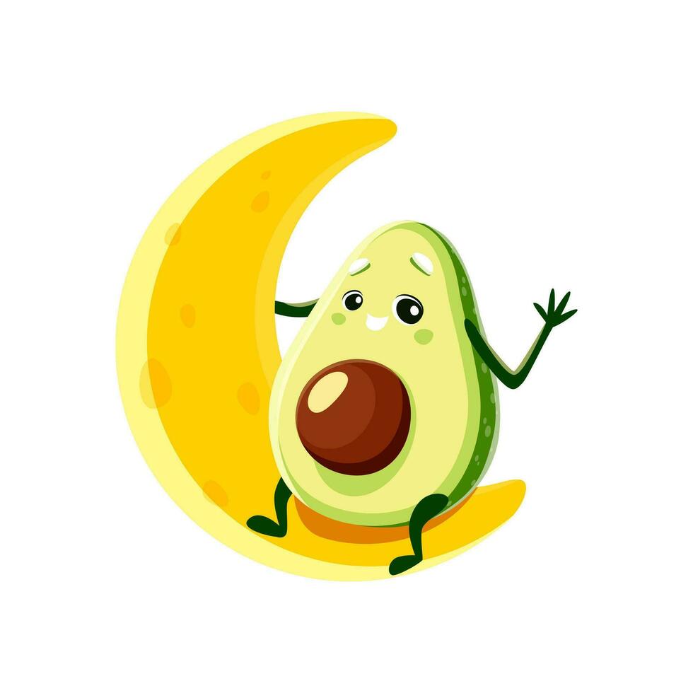Cartoon avocado character on the cheese moon vector