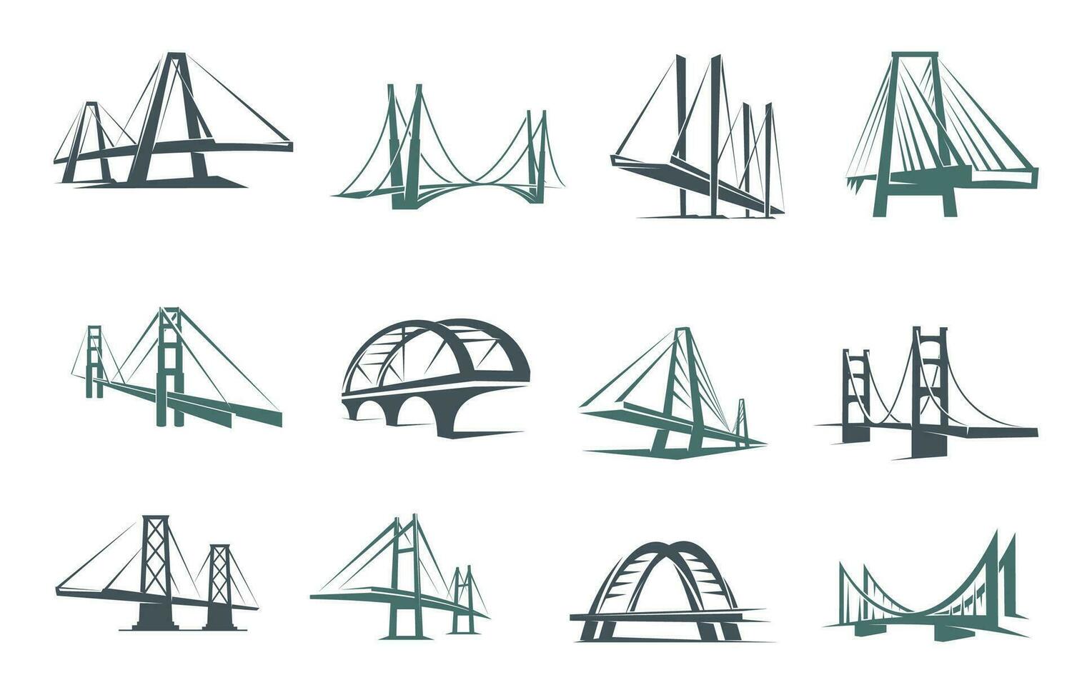 puente iconos, construcción, edificio, arquitectura vector