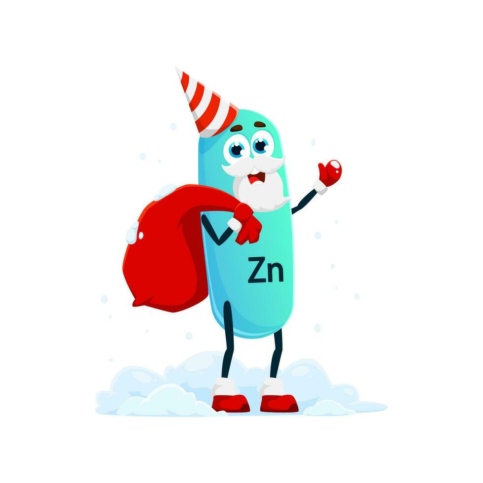 Cartoon Zinc mineral character with Santa gift bag vector