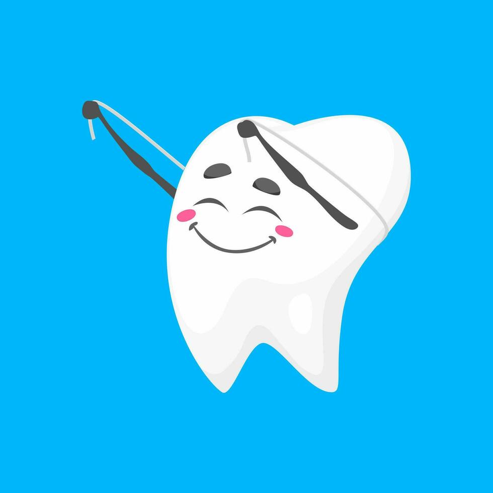 Cartoon tooth character with dental floss vector