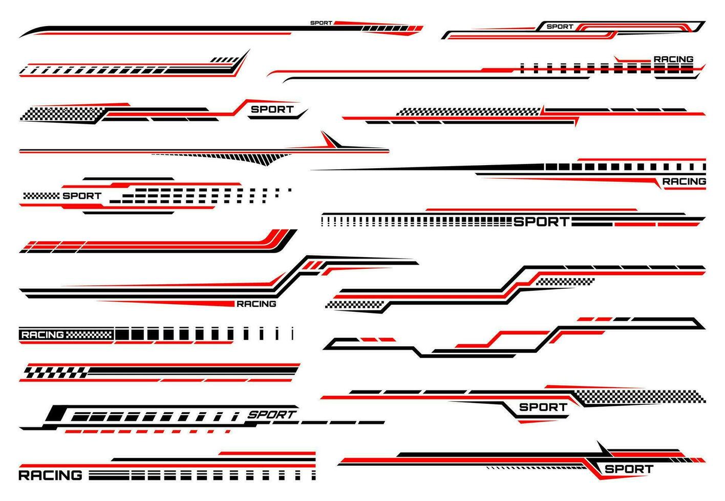 rojo carrera coche raya pegatinas, carreras línea calcomanías vector