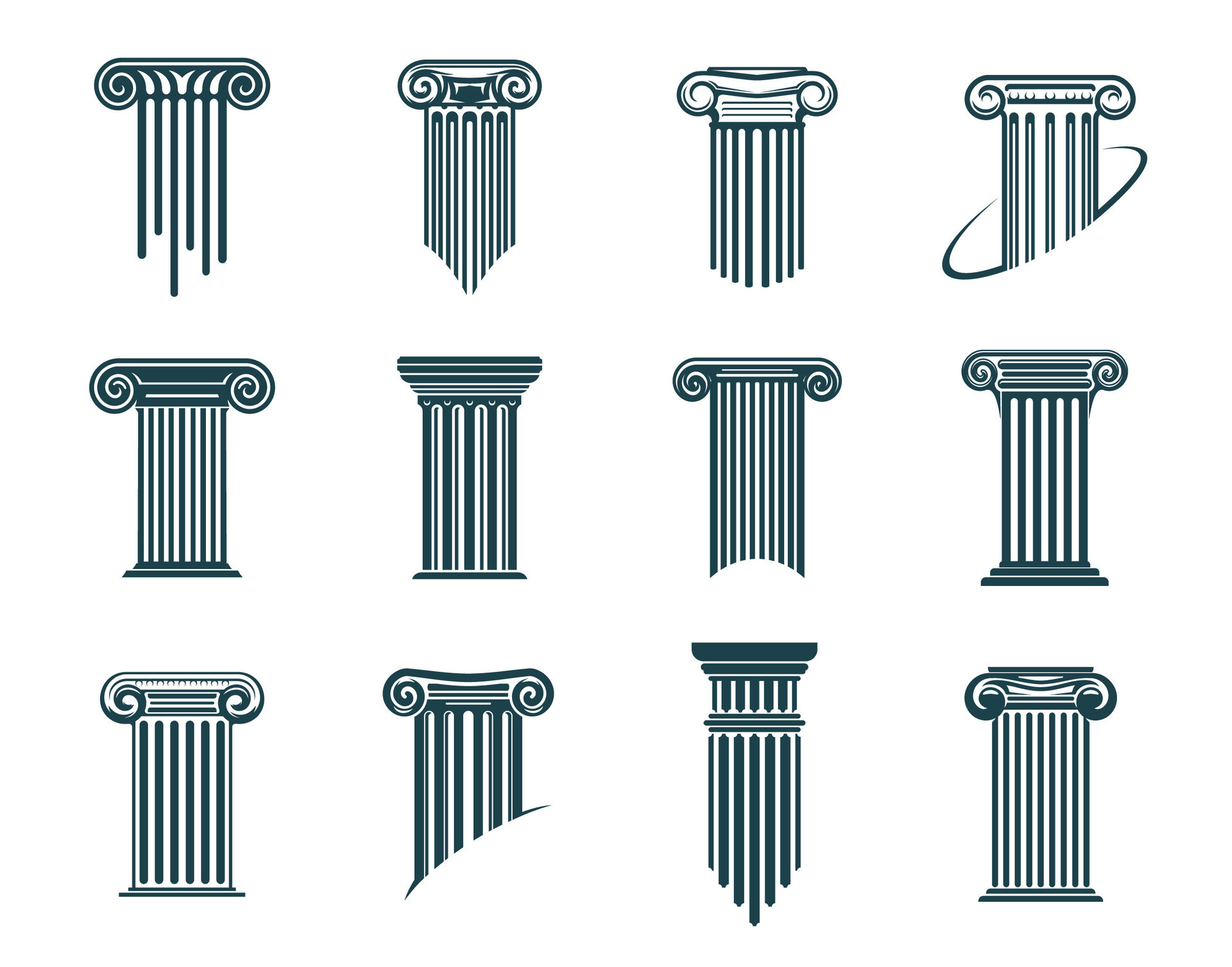 Ancient Greek column pillars icons, legal attorney 35389775 Vector Art