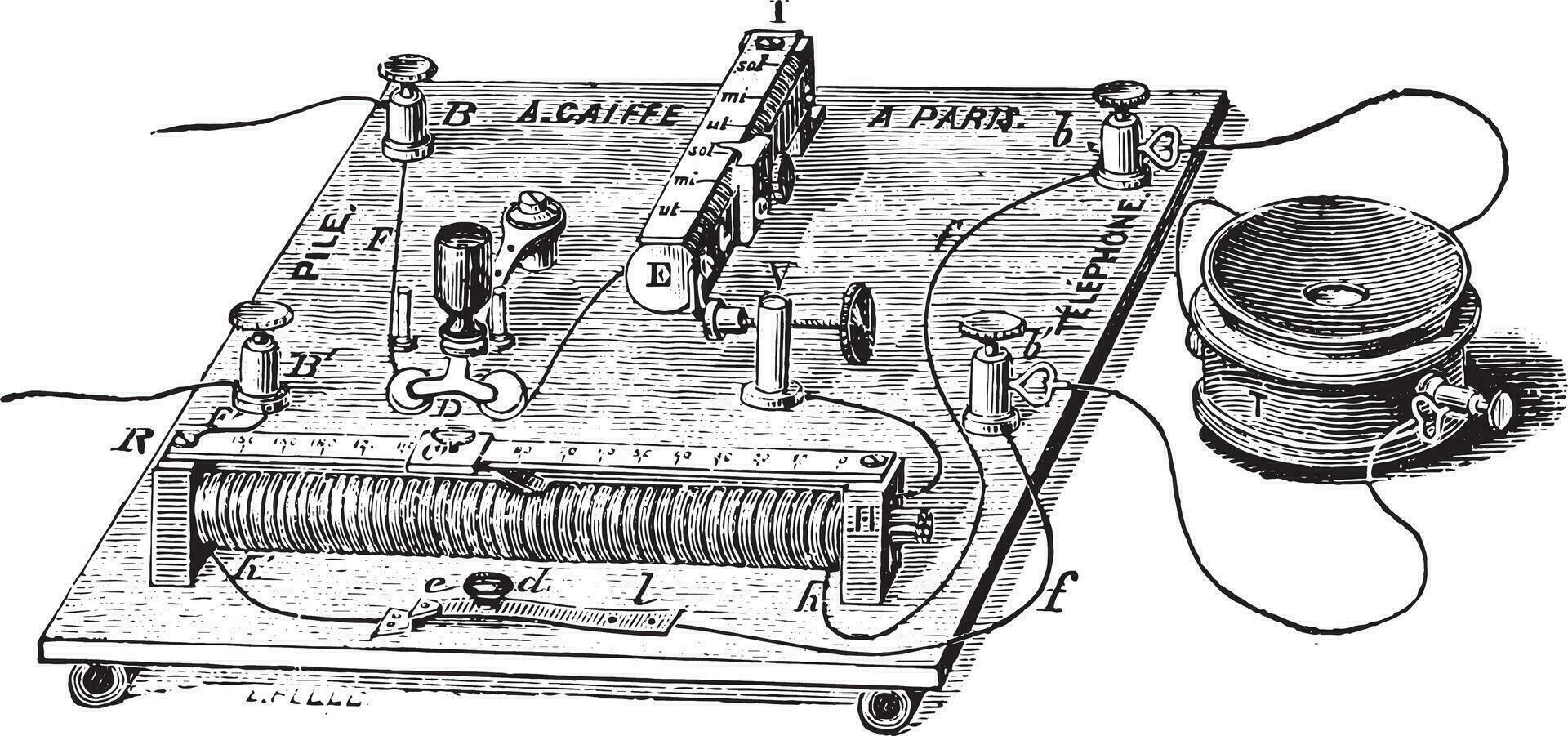 Audiometer of Baratoux search for auditory acuity vintage engraving