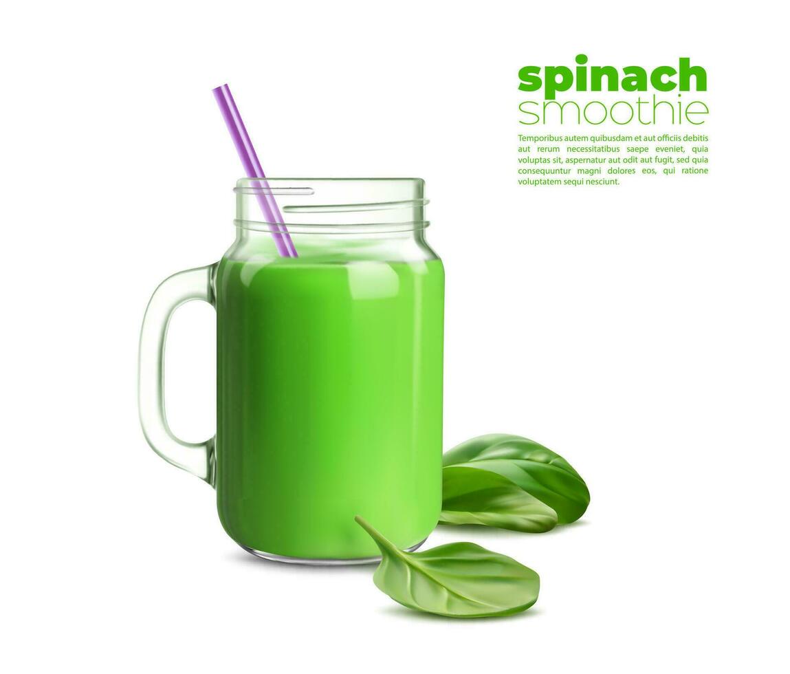 Green spinach detox smoothie organic vitamin drink vector