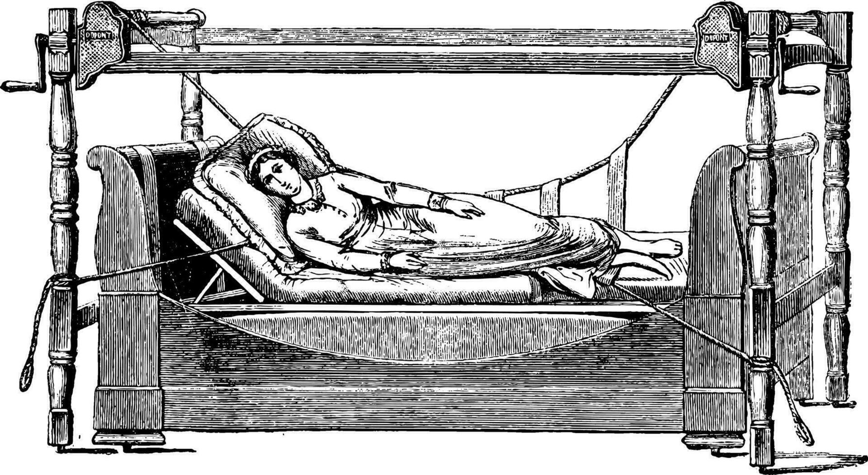 Sleep device disease on the right side, vintage engraving. vector