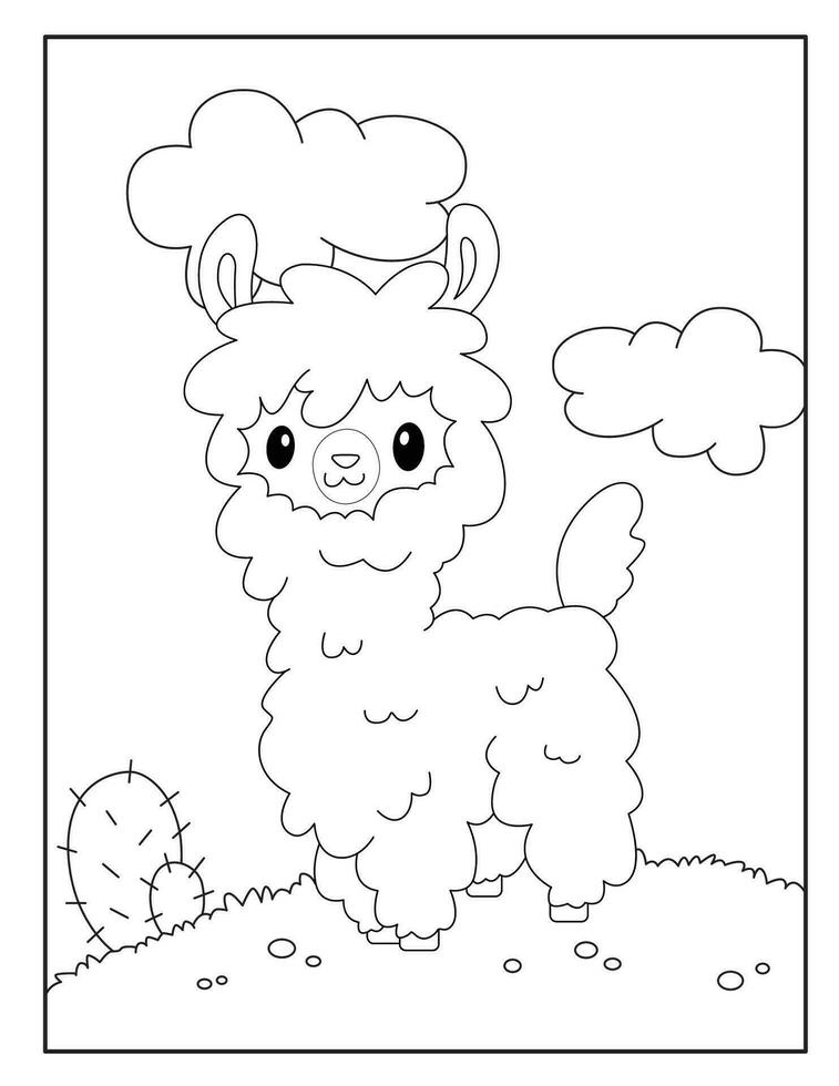 Cute llama coloring pages for children vector