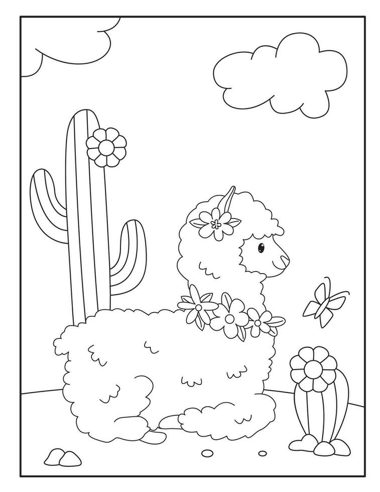 Cute llama coloring pages for children vector