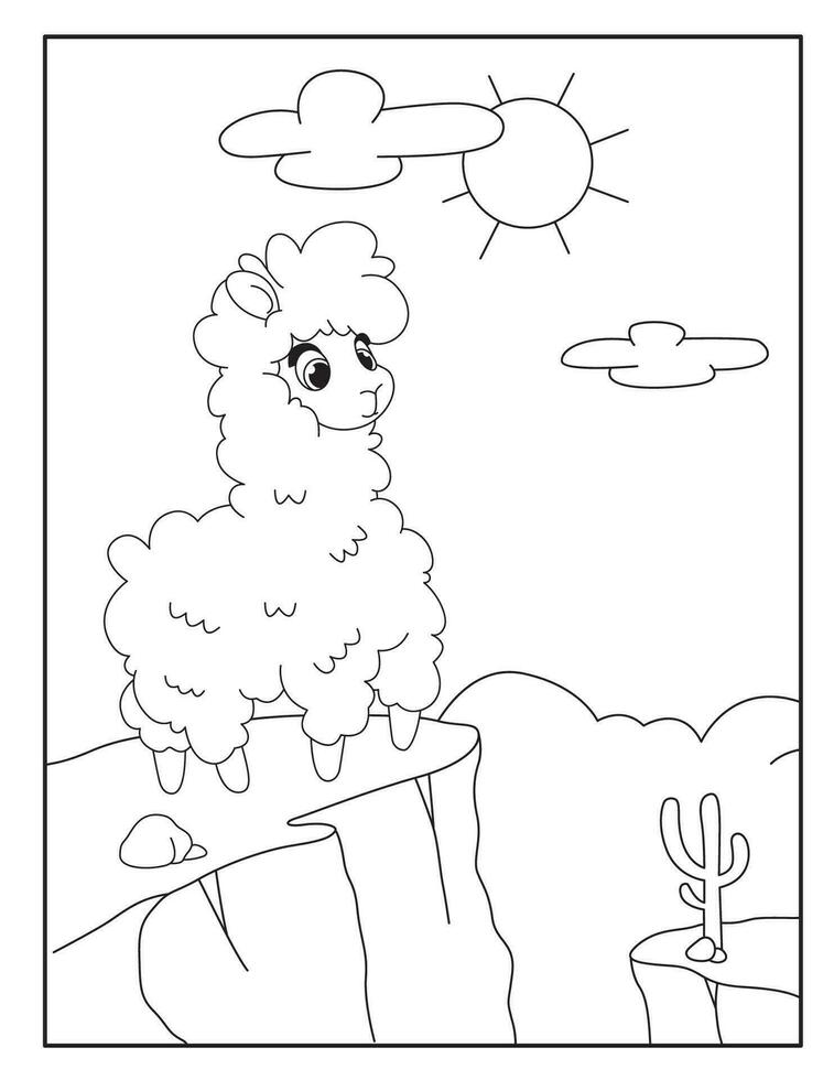 Cute llama coloring pages for children vector