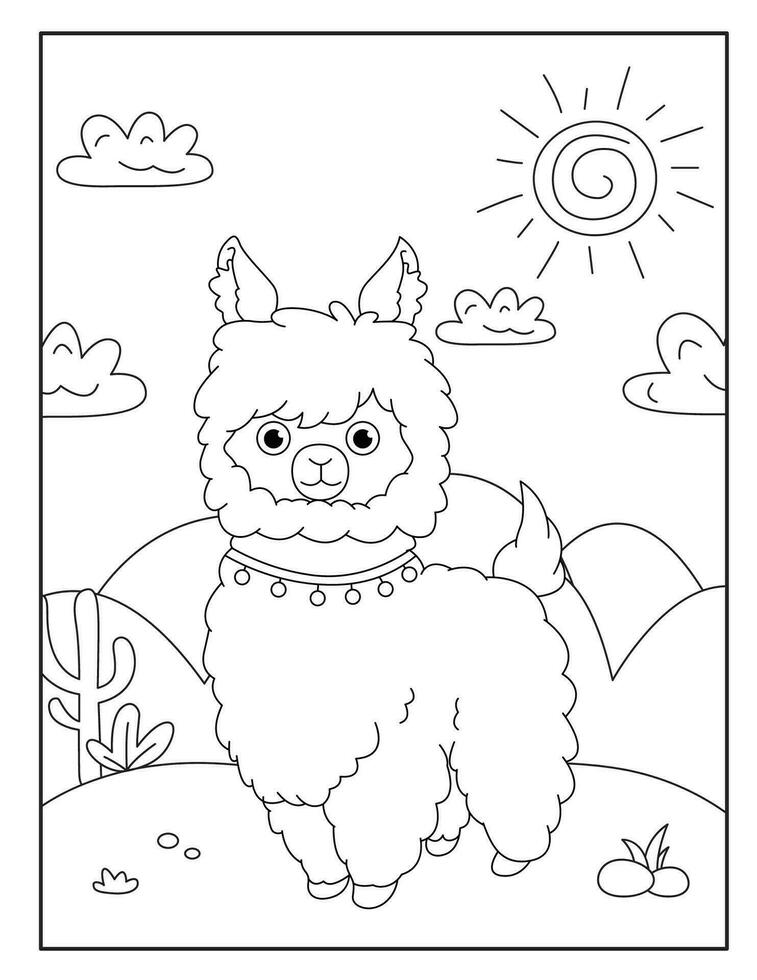 Cute llama coloring pages for children vector