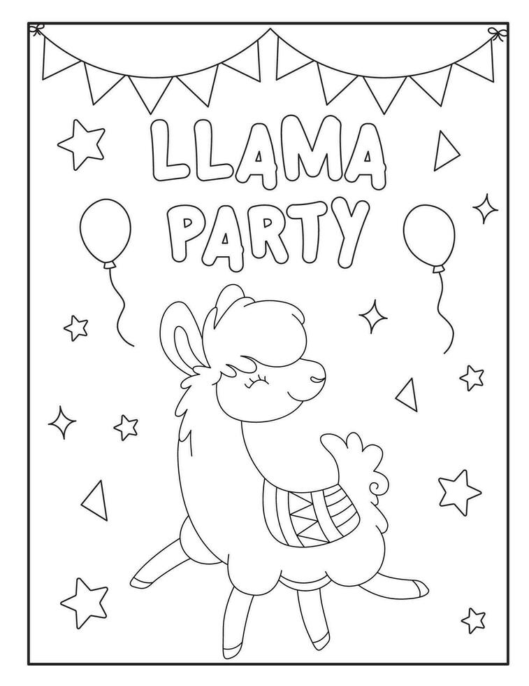 Cute llama coloring pages for children vector