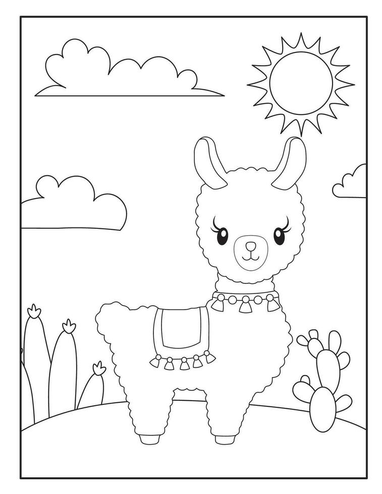 Cute llama coloring pages for children vector
