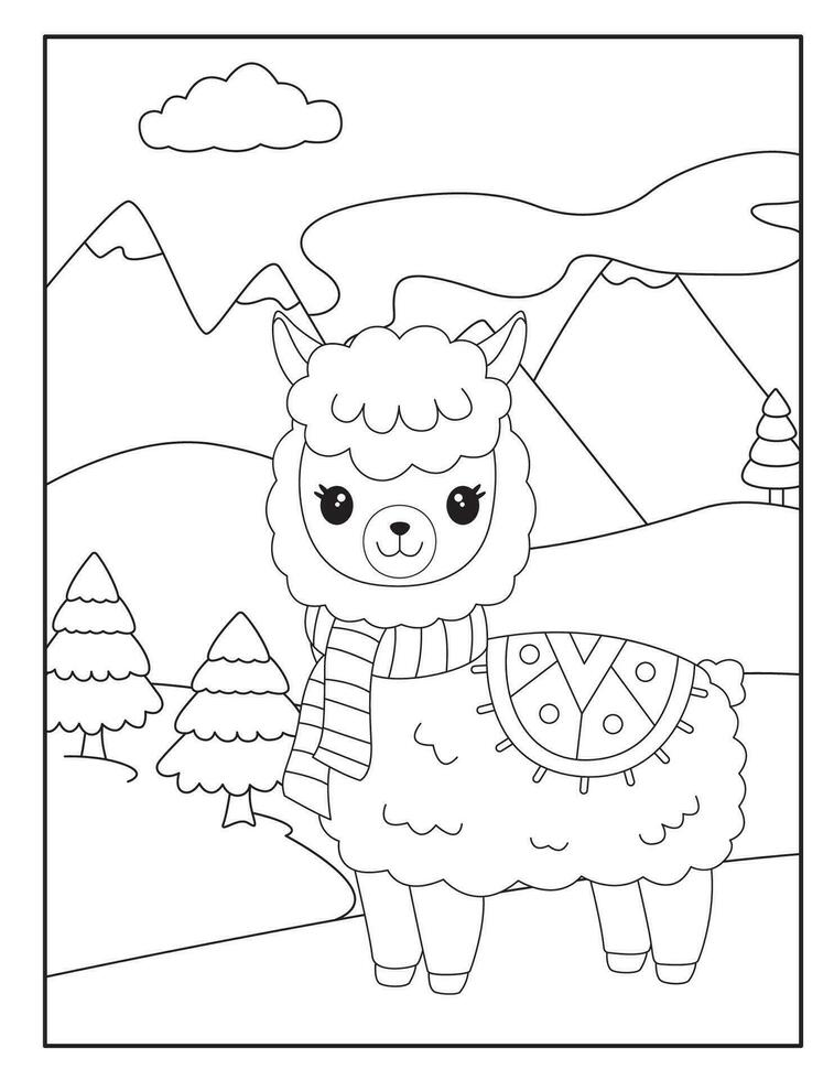 Cute llama coloring pages for children vector