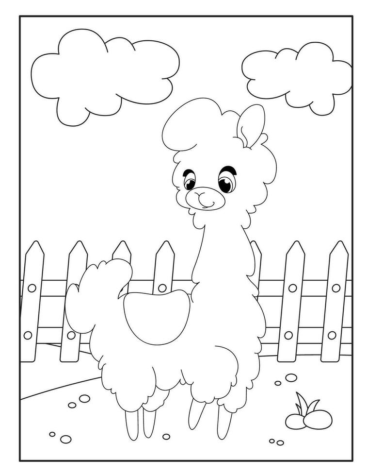 Cute llama coloring pages for children vector