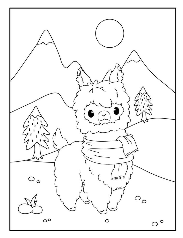 Cute llama coloring pages for children vector
