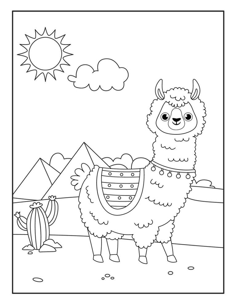 linda llama colorante paginas para niños vector