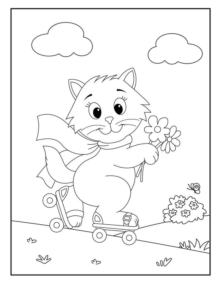 Extraordinarily beautiful cat coloring pages for kids. vector