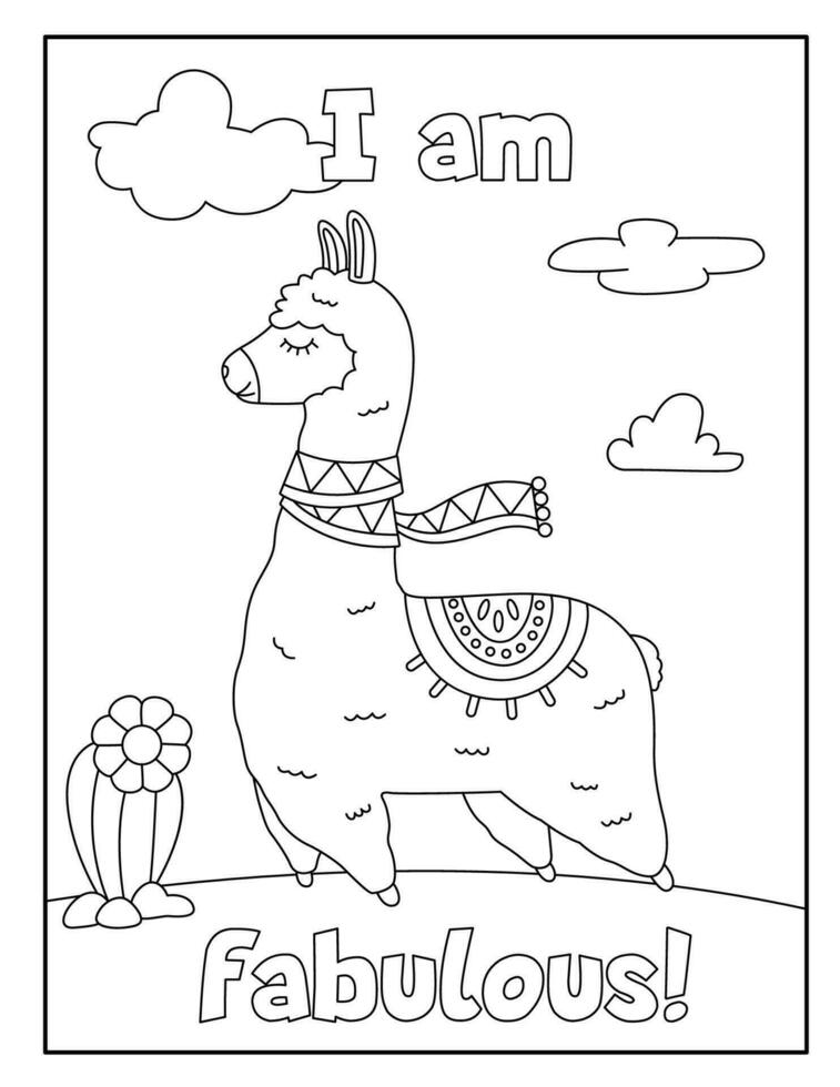 Cute llama coloring pages for children vector