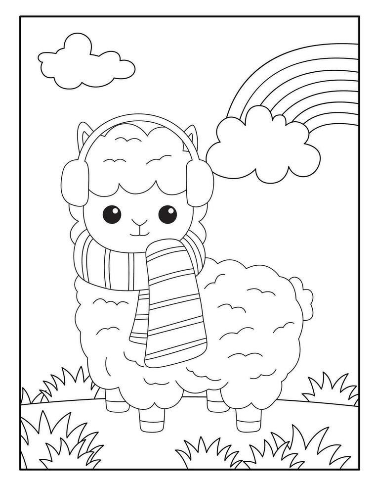 linda llama colorante paginas para niños vector