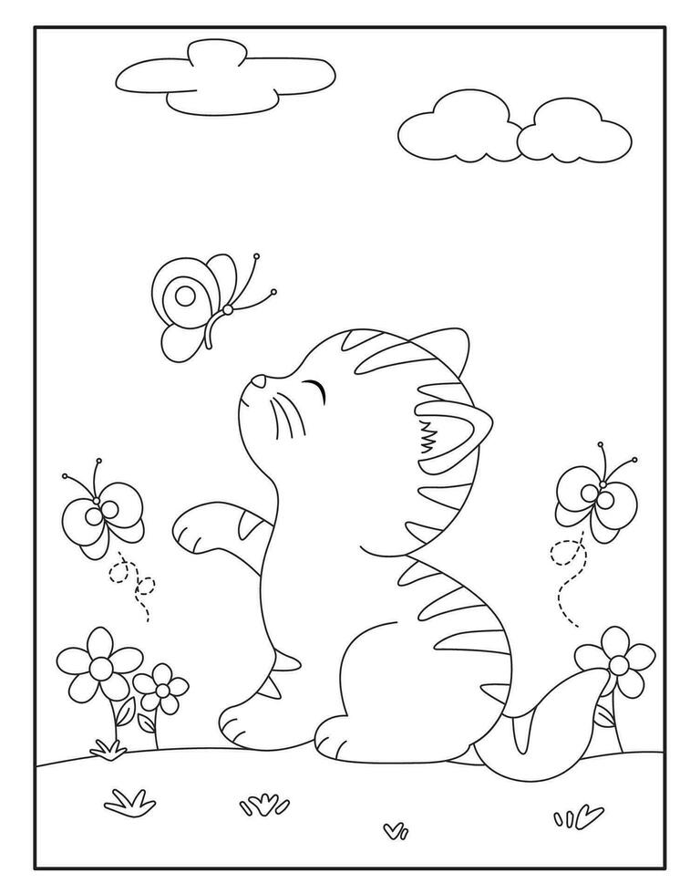 Extraordinarily beautiful cat coloring pages for kids. vector